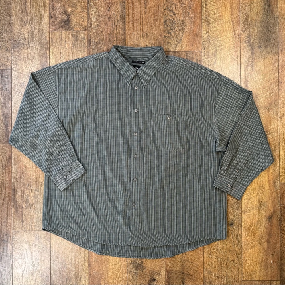 Haggar Men's Luxury Microfiber Grey Flint Striped Button Down Shirt Size 3X